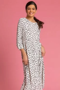 Roman White Polka Dot Print Tiered Maxi Dress