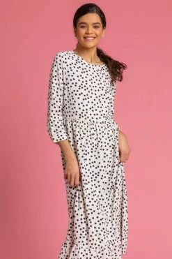 Roman White Polka Dot Print Tiered Maxi Dress 14 Roman White Polka Dot Print Tiered Maxi Dress -Roman Sales Shop unnamed file 1659
