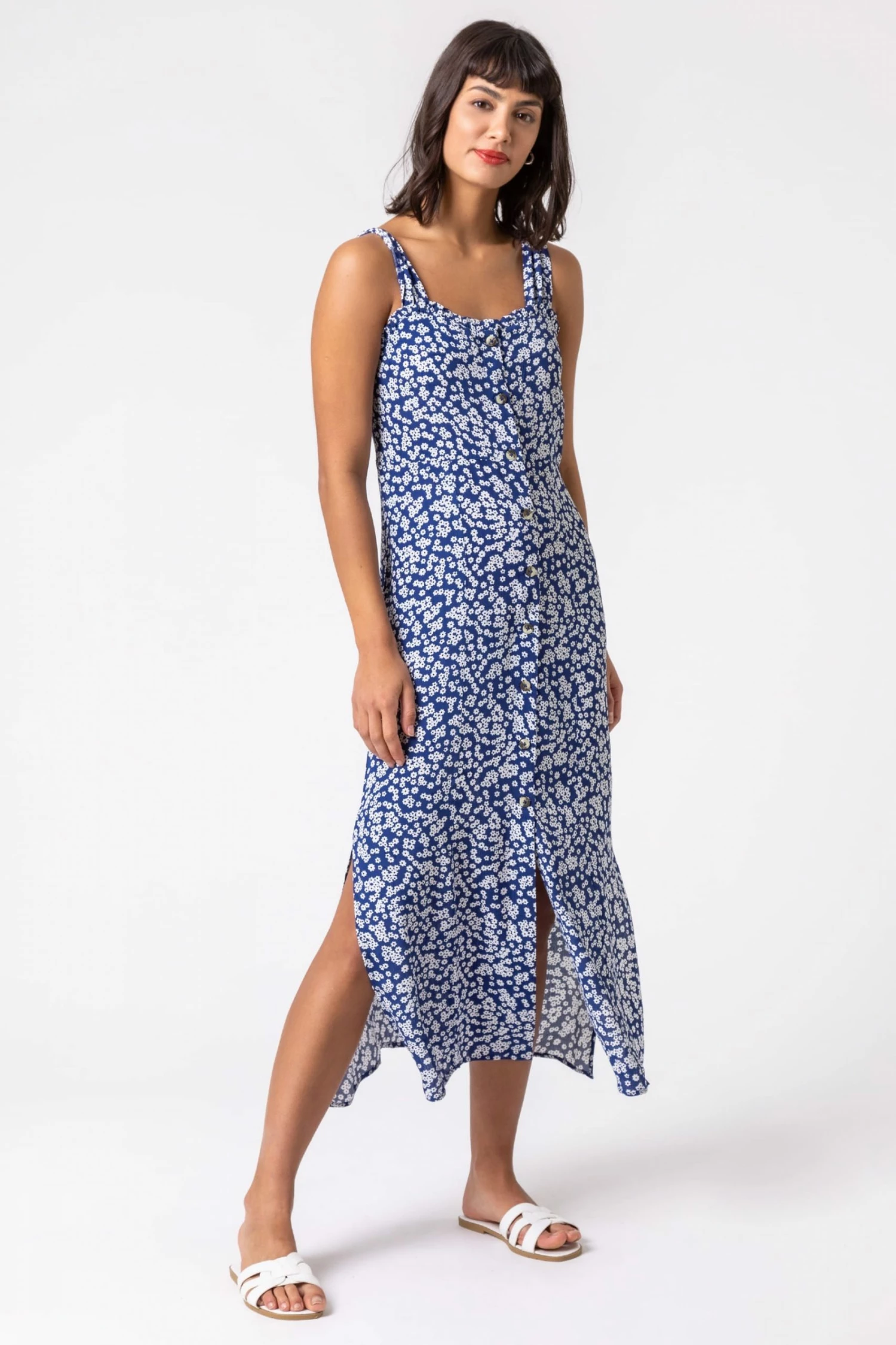 Roman Blue Ditsy Floral Button Through Dress 5 Roman Blue Ditsy Floral Button Through Dress - Image 3