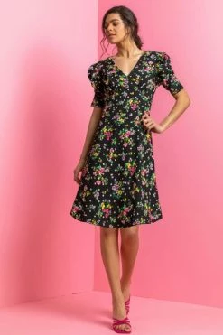 Roman Black Floral Spot Print Puff Sleeve Dress 13 Roman Black Floral Spot Print Puff Sleeve Dress -Roman Sales Shop unnamed file 1666