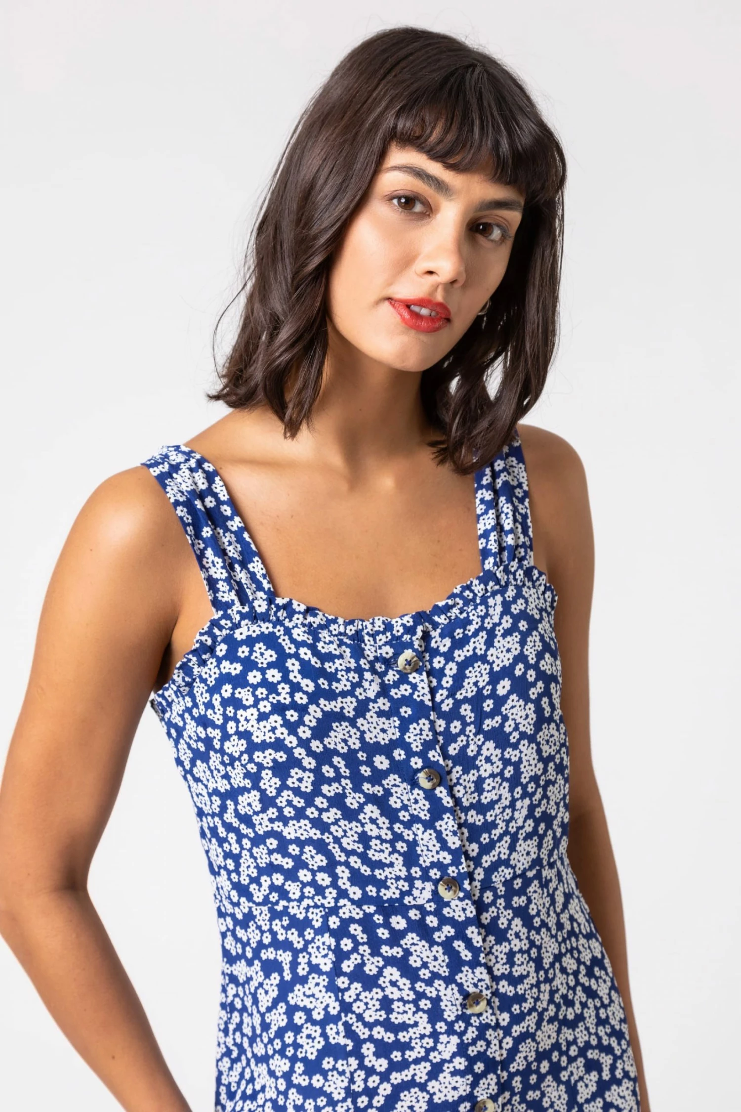 Roman Blue Ditsy Floral Button Through Dress 6 Roman Blue Ditsy Floral Button Through Dress - Image 4