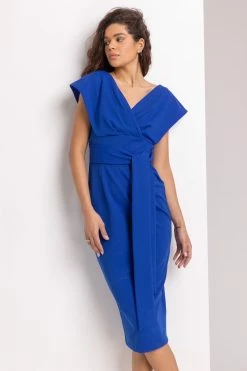 Roman Blue Cross Front Midi Dress