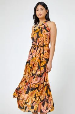 Roman Orange & Black Petite Floral Print Tiered Dress 8 Roman Orange & Black Petite Floral Print Tiered Dress -Roman Sales Shop unnamed file 1679