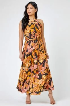 Roman Orange & Black Petite Floral Print Tiered Dress 10 Roman Orange & Black Petite Floral Print Tiered Dress -Roman Sales Shop unnamed file 1681