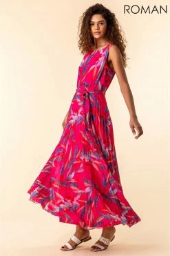 Roman Red Tropical Print Pleated Dress -Roman Sales Shop unnamed file 17
