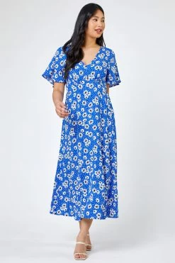 Roman Blue Petite Floral Print Flute Sleeve Dress 11 Roman Blue Petite Floral Print Flute Sleeve Dress -Roman Sales Shop unnamed file 1702