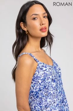 Roman Blue Abstract Border Print Fit & Flare Dress -Roman Sales Shop unnamed file 1716