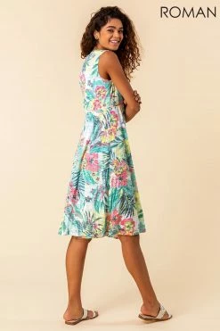 Roman Green Burnout Tropical Print Knotted Dress 8 Roman Green Burnout Tropical Print Knotted Dress -Roman Sales Shop unnamed file 172