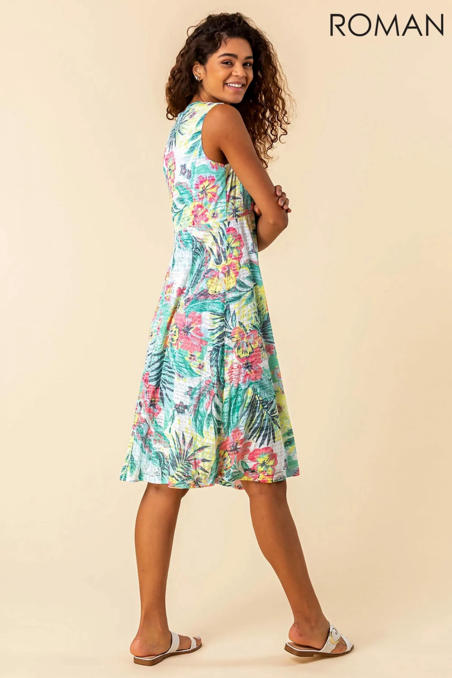 Roman Green Burnout Tropical Print Knotted Dress 4 Roman Green Burnout Tropical Print Knotted Dress - Image 2