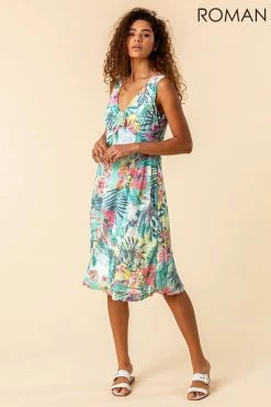 Roman Green Burnout Tropical Print Knotted Dress 9 Roman Green Burnout Tropical Print Knotted Dress -Roman Sales Shop unnamed file 173