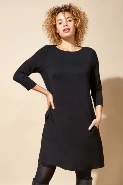 Roman Black A Line Pocket Detail Swing Dress