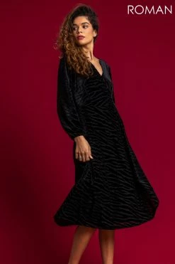 Roman Black Animal Print Burnout Wrap Dress -Roman Sales Shop unnamed file 1754