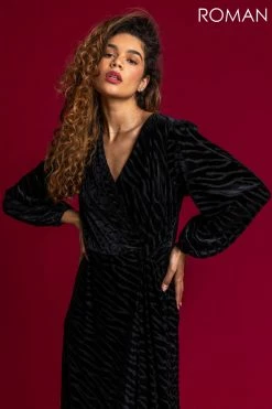 Roman Black Animal Print Burnout Wrap Dress -Roman Sales Shop unnamed file 1755