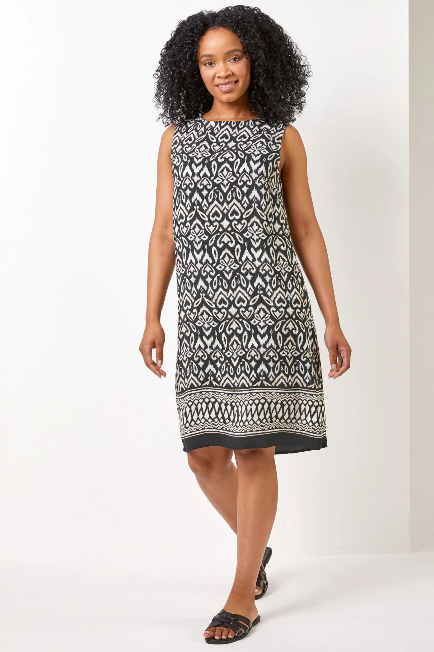 Roman Black Petite Abstract Border Print Shift Dress 4 Roman Black Petite Abstract Border Print Shift Dress - Image 2