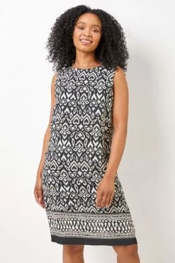 Roman Black Petite Abstract Border Print Shift Dress 11 Roman Black Petite Abstract Border Print Shift Dress -Roman Sales Shop unnamed file 1762