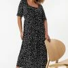Roman Black Curve Ditsy Spot Print Midi Dress
