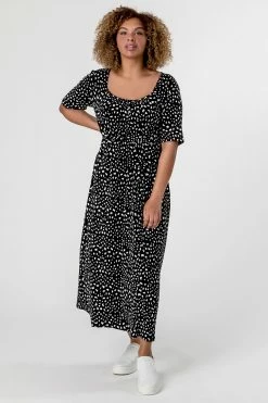 Roman Black Curve Ditsy Spot Print Midi Dress 10 Roman Black Curve Ditsy Spot Print Midi Dress -Roman Sales Shop unnamed file 1778