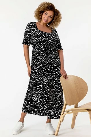 Roman Black Curve Ditsy Spot Print Midi Dress 8 Roman Black Curve Ditsy Spot Print Midi Dress - Image 6