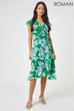 Roman Green Floral Print Frill Midi Dress 8 Roman Green Floral Print Frill Midi Dress -Roman Sales Shop unnamed file 1783