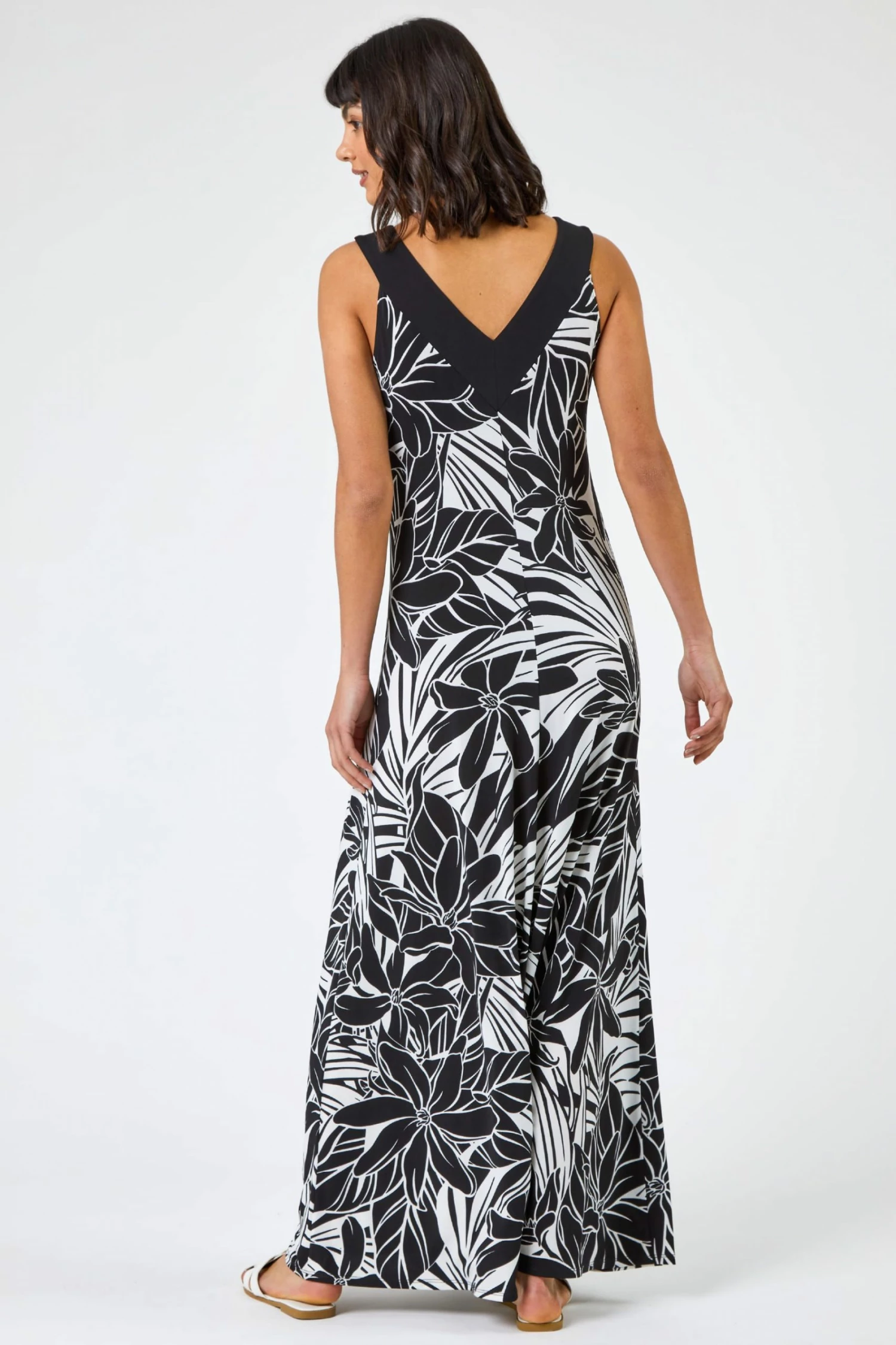 Roman Black Floral Print Contrast Band Maxi Dress 4 Roman Black Floral Print Contrast Band Maxi Dress - Image 2