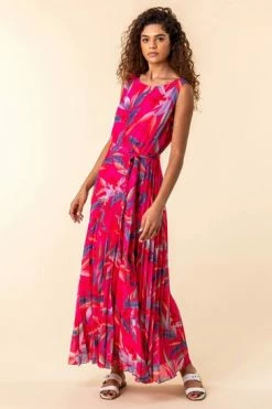 Roman Red Tropical Print Pleated Dress -Roman Sales Shop unnamed file 18
