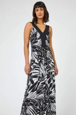 Roman Black Floral Print Contrast Band Maxi Dress 13 Roman Black Floral Print Contrast Band Maxi Dress -Roman Sales Shop unnamed file 1802