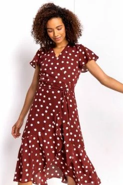 Roman Brown Polka Dot Frilled Wrap Dress 11 Roman Brown Polka Dot Frilled Wrap Dress -Roman Sales Shop unnamed file 1812