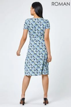 Roman Blue Petite Swirl Print Jersey Wrap Dress 8 Roman Blue Petite Swirl Print Jersey Wrap Dress -Roman Sales Shop unnamed file 1814