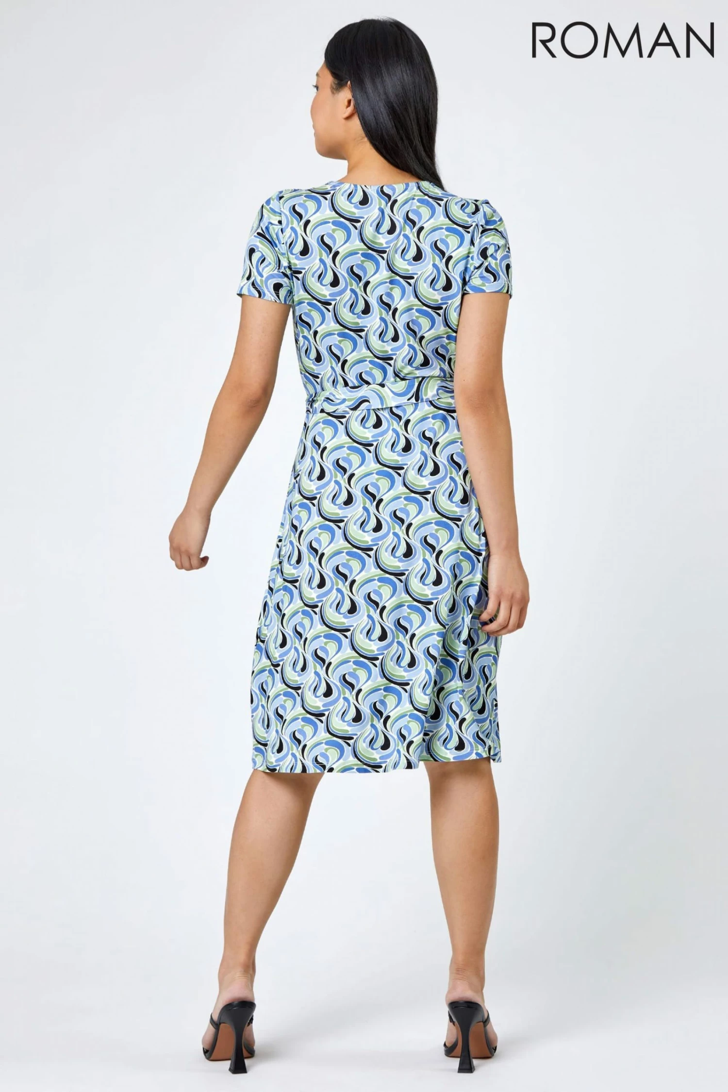 Roman Blue Petite Swirl Print Jersey Wrap Dress 4 Roman Blue Petite Swirl Print Jersey Wrap Dress - Image 2
