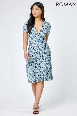 Roman Blue Petite Swirl Print Jersey Wrap Dress 9 Roman Blue Petite Swirl Print Jersey Wrap Dress -Roman Sales Shop unnamed file 1815