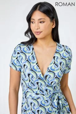Roman Blue Petite Swirl Print Jersey Wrap Dress 10 Roman Blue Petite Swirl Print Jersey Wrap Dress -Roman Sales Shop unnamed file 1816