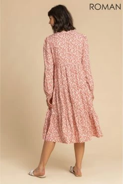 Roman Orange Ditsy Floral Print Tiered Midi Dress 9 Roman Orange Ditsy Floral Print Tiered Midi Dress -Roman Sales Shop unnamed file 1819