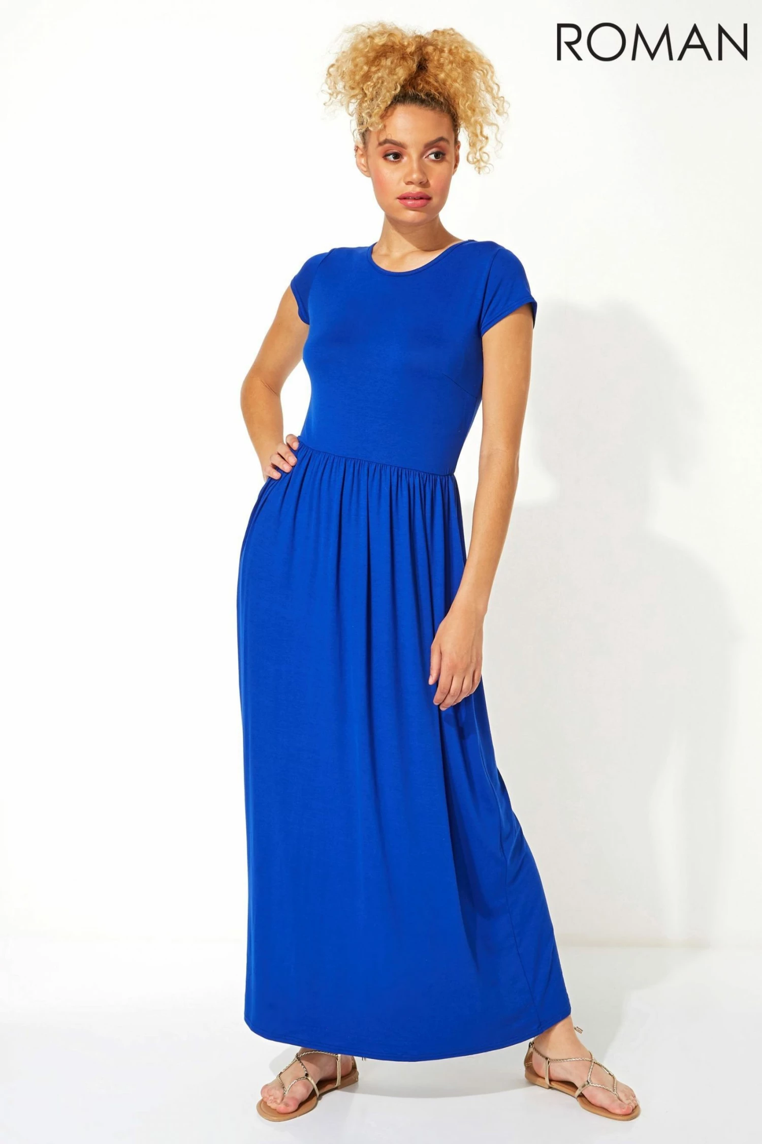 Roman Blue Gathered Skirt Maxi Dress 3 Roman Blue Gathered Skirt Maxi Dress
