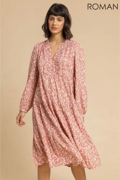 Roman Orange Ditsy Floral Print Tiered Midi Dress 10 Roman Orange Ditsy Floral Print Tiered Midi Dress -Roman Sales Shop unnamed file 1820