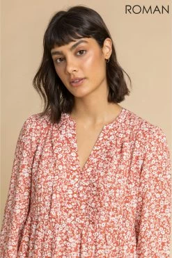 Roman Orange Ditsy Floral Print Tiered Midi Dress 11 Roman Orange Ditsy Floral Print Tiered Midi Dress -Roman Sales Shop unnamed file 1821