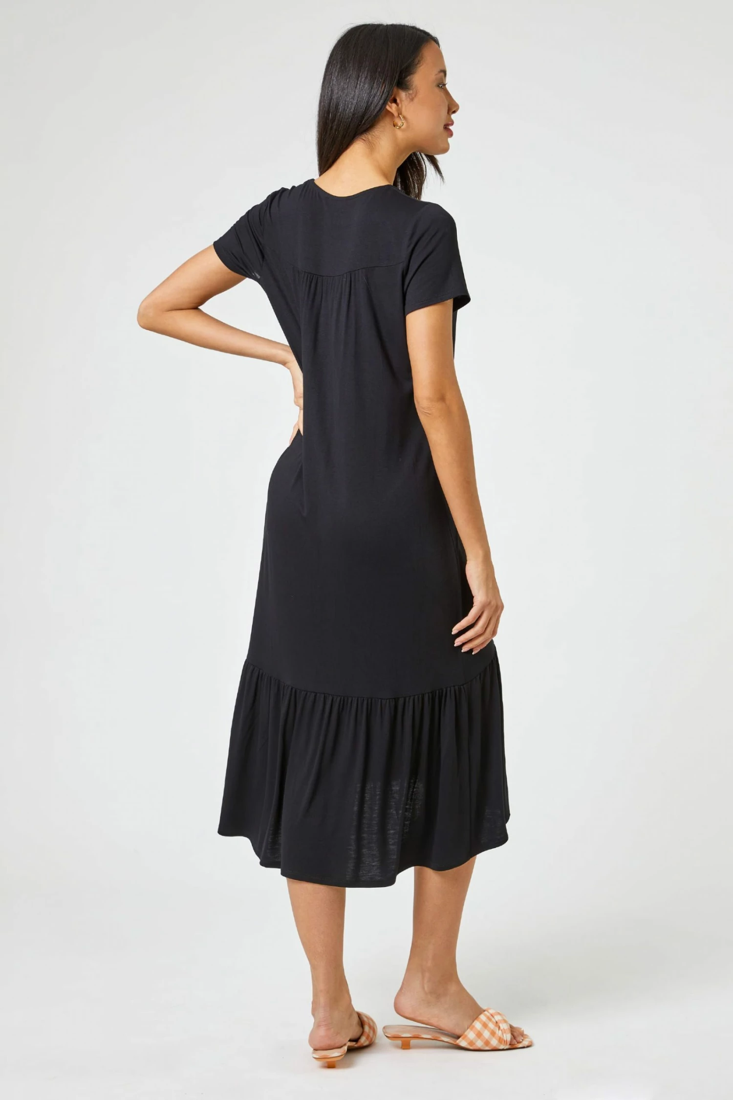 Roman Black Tiered Hem Jersey Midi Dress 4 Roman Black Tiered Hem Jersey Midi Dress - Image 2