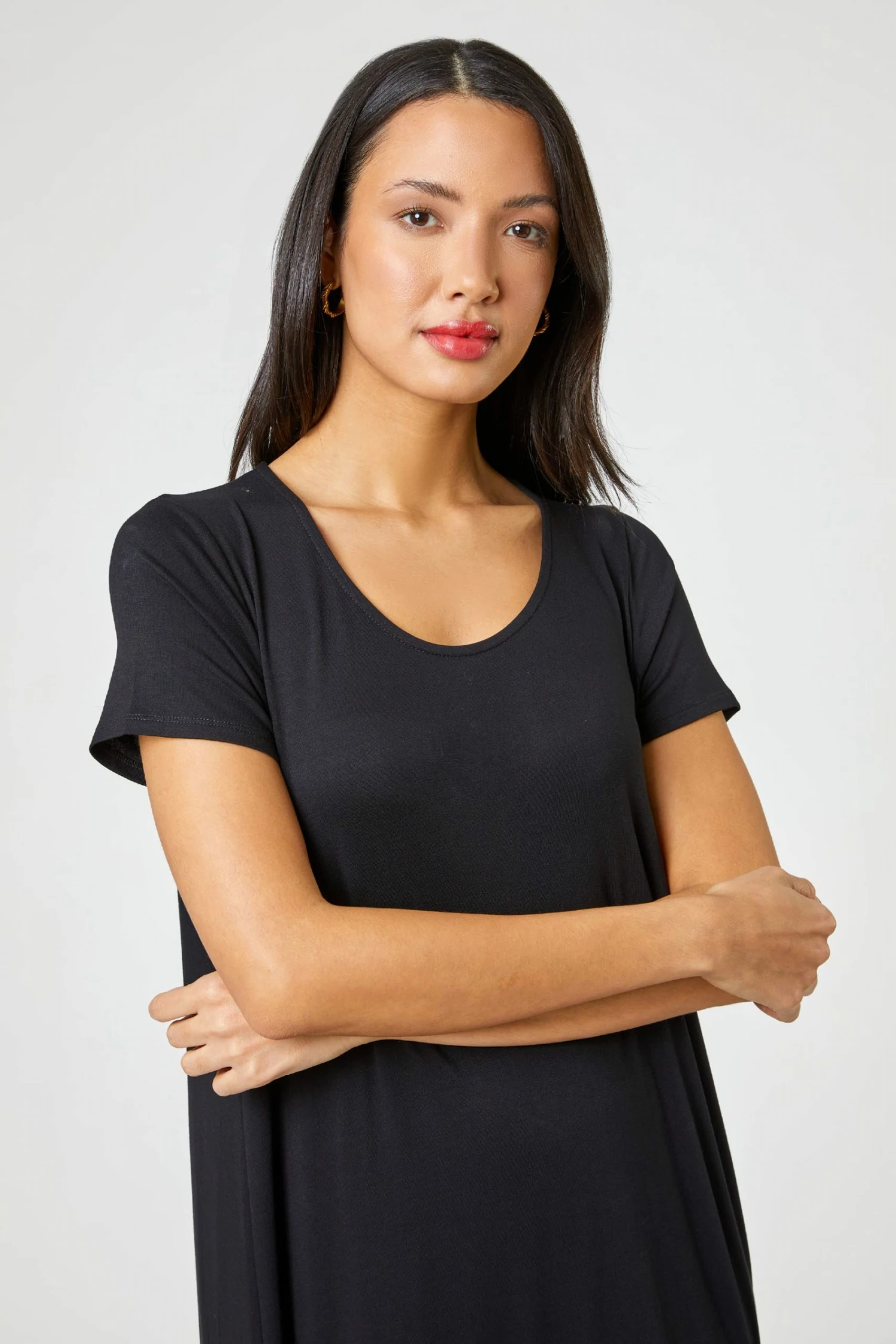 Roman Black Tiered Hem Jersey Midi Dress 5 Roman Black Tiered Hem Jersey Midi Dress - Image 3