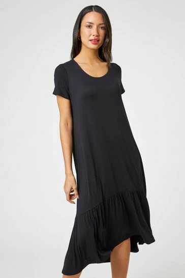 Roman Black Tiered Hem Jersey Midi Dress 7 Roman Black Tiered Hem Jersey Midi Dress - Image 5