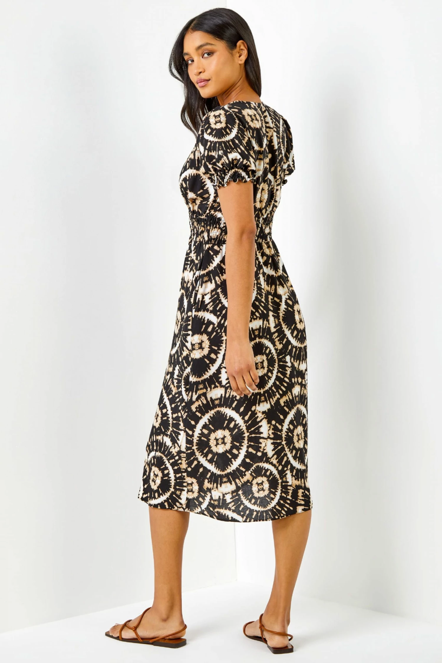 Roman Black Tie Dye Fit And Flare Midi Dress 4 Roman Black Tie Dye Fit And Flare Midi Dress - Image 2