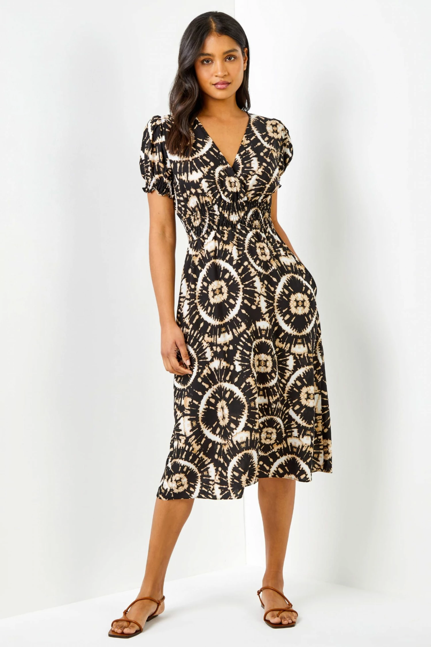 Roman Black Tie Dye Fit And Flare Midi Dress 5 Roman Black Tie Dye Fit And Flare Midi Dress - Image 3