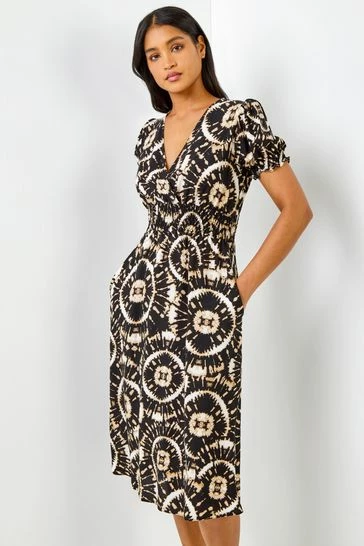 Roman Black Tie Dye Fit And Flare Midi Dress 7 Roman Black Tie Dye Fit And Flare Midi Dress - Image 5