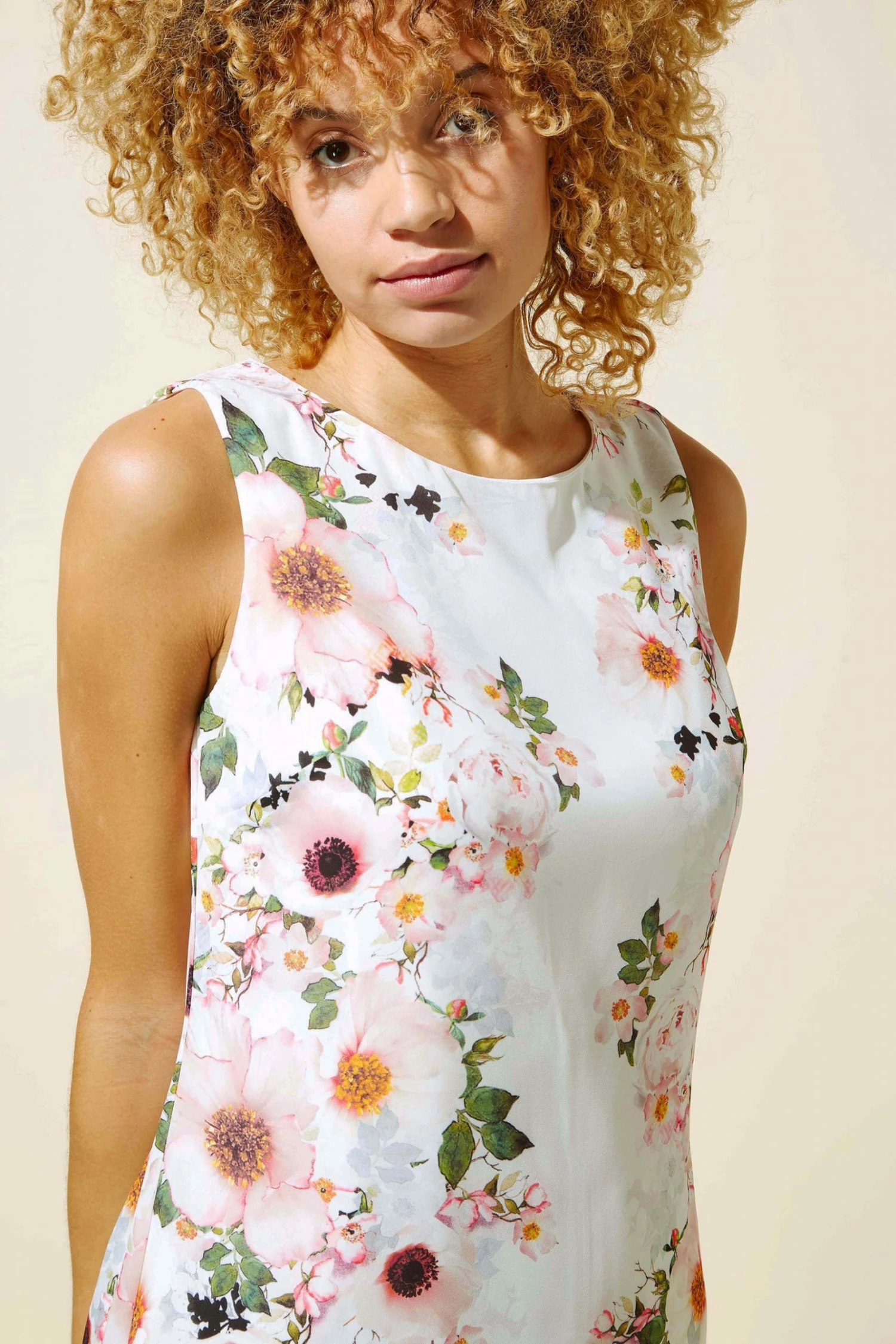 Roman Cream Floral Print Shift Dress 6 Roman Cream Floral Print Shift Dress - Image 4