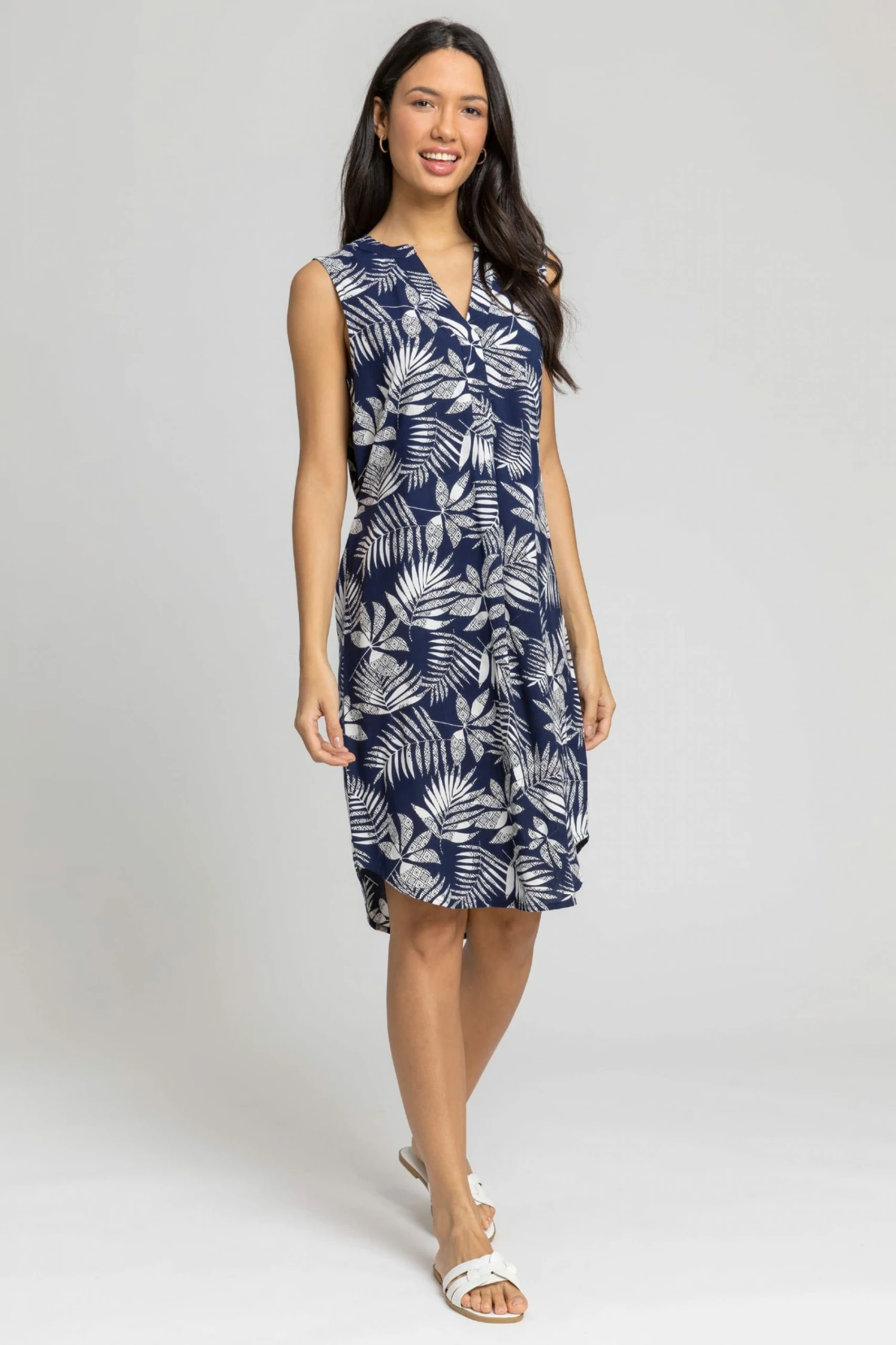 Roman Blue Leaf Print Belted Shift Dress 3 Roman Blue Leaf Print Belted Shift Dress