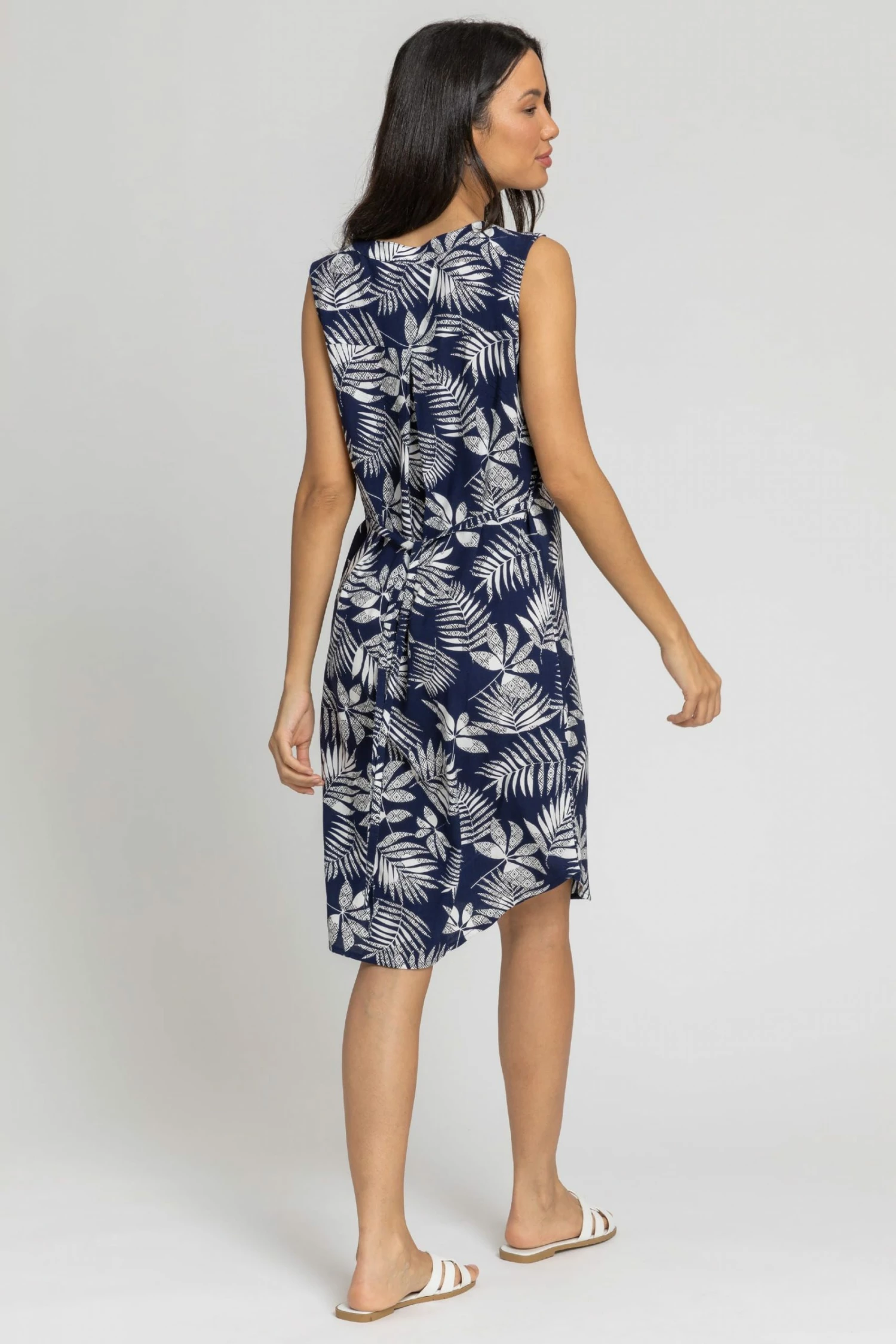 Roman Blue Leaf Print Belted Shift Dress 4 Roman Blue Leaf Print Belted Shift Dress - Image 2