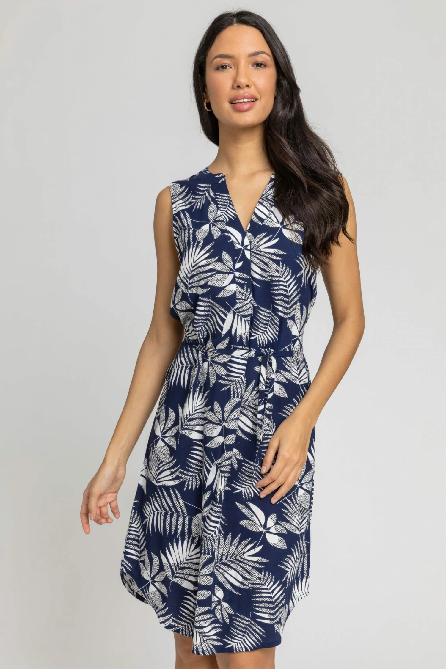 Roman Blue Leaf Print Belted Shift Dress 5 Roman Blue Leaf Print Belted Shift Dress - Image 3