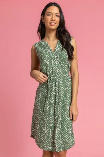 Roman Blue Leaf Print Belted Shift Dress 8 Roman Blue Leaf Print Belted Shift Dress - Image 6