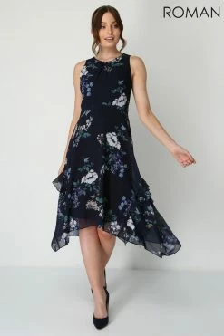 Roman Blue Floral Hanky Hem Ruffle Midi Dress -Roman Sales Shop unnamed file 1857