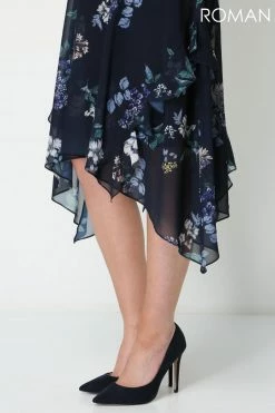 Roman Blue Floral Hanky Hem Ruffle Midi Dress -Roman Sales Shop unnamed file 1858