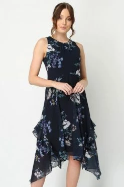 Roman Blue Floral Hanky Hem Ruffle Midi Dress -Roman Sales Shop unnamed file 1859