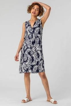 Roman Navy Feather Palm Print Shift Dress 9 Roman Navy Feather Palm Print Shift Dress -Roman Sales Shop unnamed file 1866